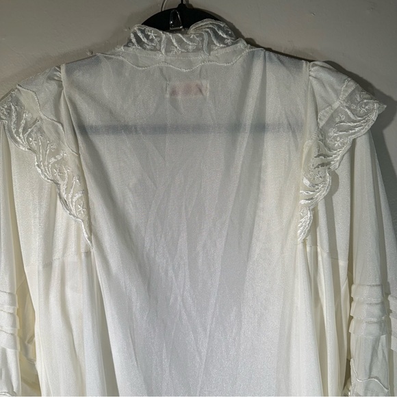 Vintage cream white lace robe puff sleeve maxi fairy nylon coquette girl boho - Picture 6 of 16